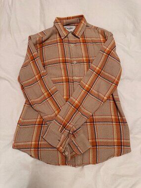 Corridor NYC Plaid Cotton Button Down Shirt, Tan Orange Check, S